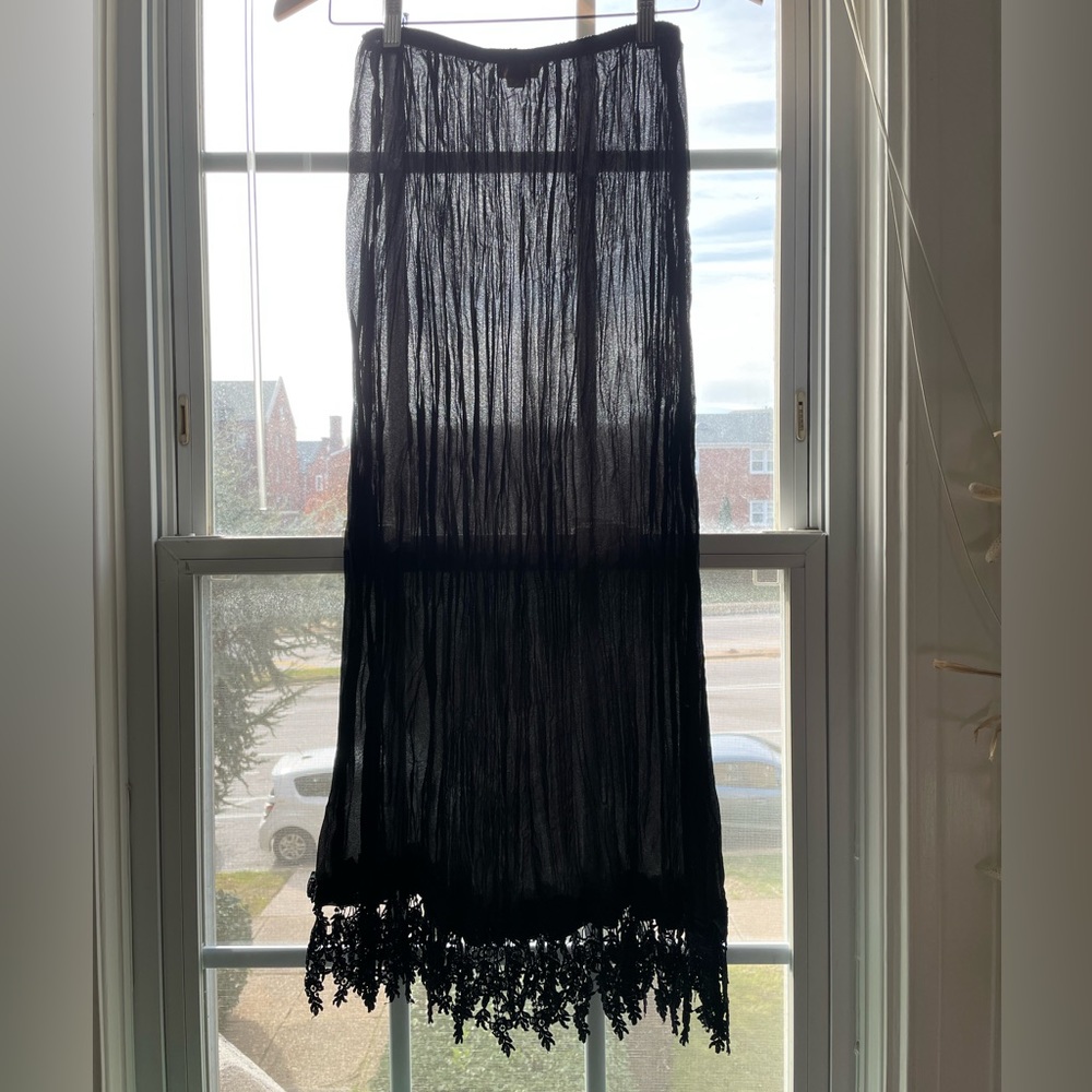 Nwot 90’s Hand Lace Hem Sheer Accordion Crinkled Slip Skirt